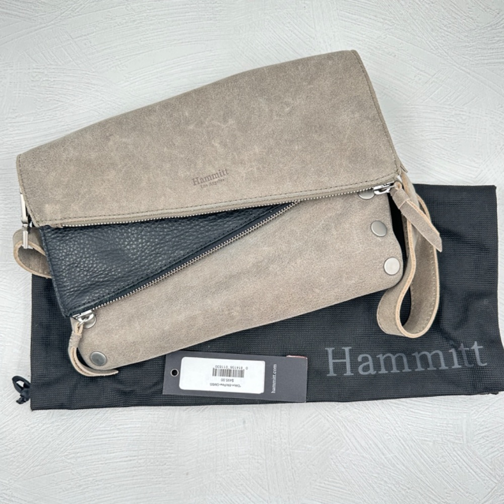Hammitt Dillon Black & Pewter Brushed Silver Hardware Cross Body Shoulder Clutch